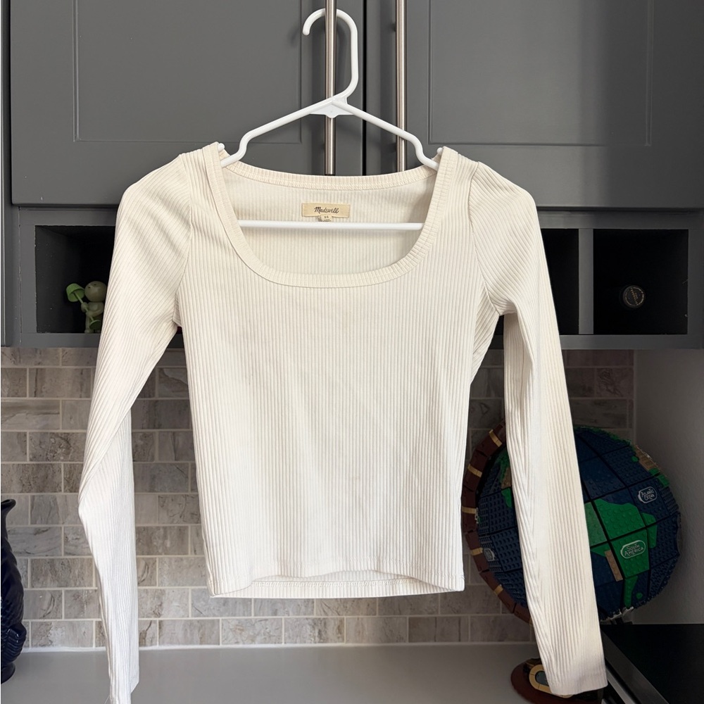 Madewell Cream Ribbed Long Sleeve Top